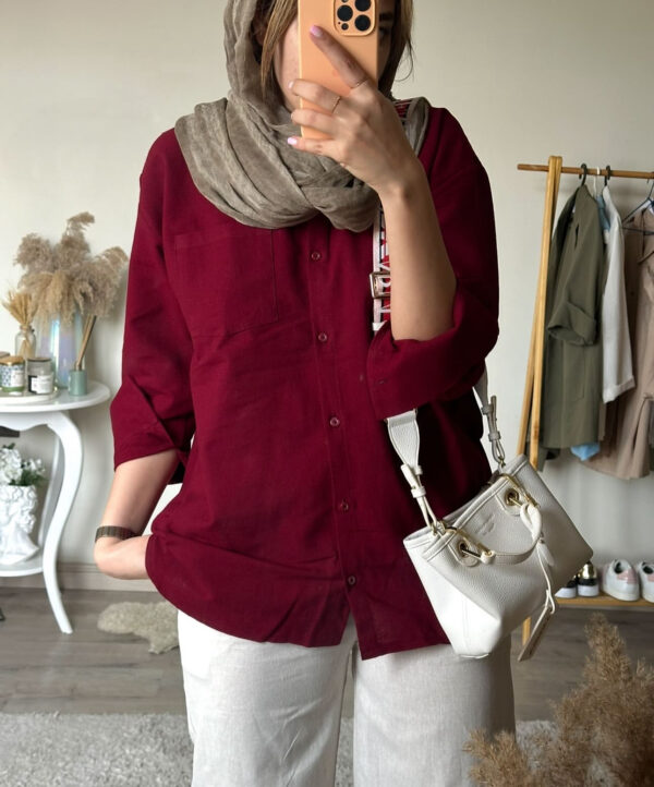 شومیز لینن زرشکی کد_782 - Image 2