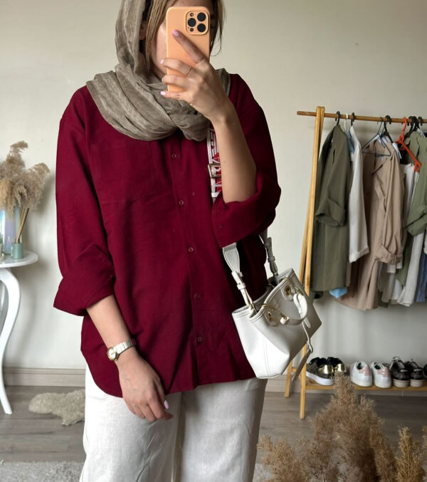 شومیز لینن زرشکی کد_782