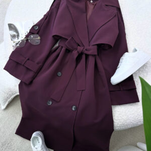 بارانی بلند زرشکی شنل دار کد_917