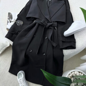 بارانی بلند شنل دار مشکی کد_918