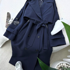 بارانی شنل دار بلند سورمه ای کد_914