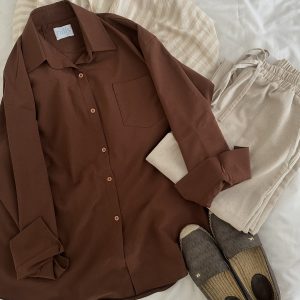 شومیز لینن قهوه ای کد_11034