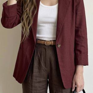 کت لینن burgandy کد_11200